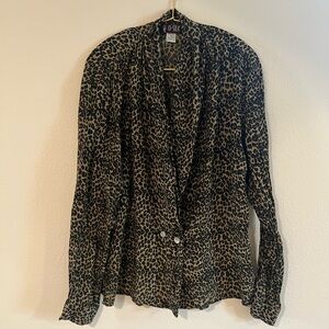 Vintage 100% leopard print silk wrap blouse